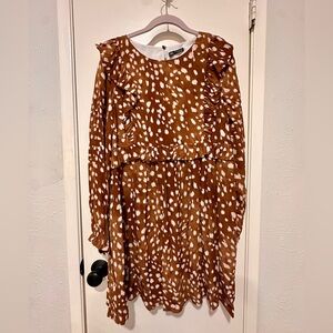 Zara Animal Print Brown and White Casual Dress